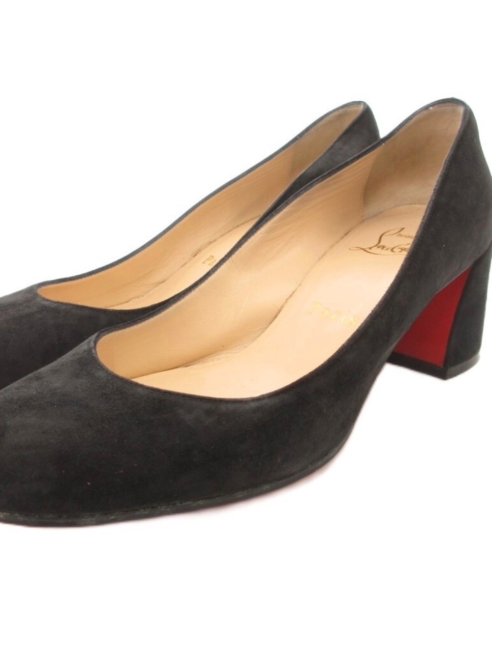 Christian Louboutin Miss Sab 55 Black Suede Round Toe Block Heel Pumps Sz 34